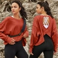 thumbnail image 2 of Lentta Open Back Workout Tops for Women Long Sleeve Crop Athletic Tees Running Yoga Y2K T Shirts, 2 of 7