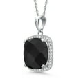 thumbnail image 4 of Gem Stone King 10K White Gold Black Onyx and White Created Sapphire Pendant Necklace for Women (5.77 Cttw, Gemstone December Birthstone, Cushion Checkerboard 12MM, 18 inch Chain), 4 of 5