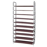 EASTIN 100cm super wide and extra large combined simple shoe rack  dust cover 10-layer portable shoe rack black tube brown compartment cloth