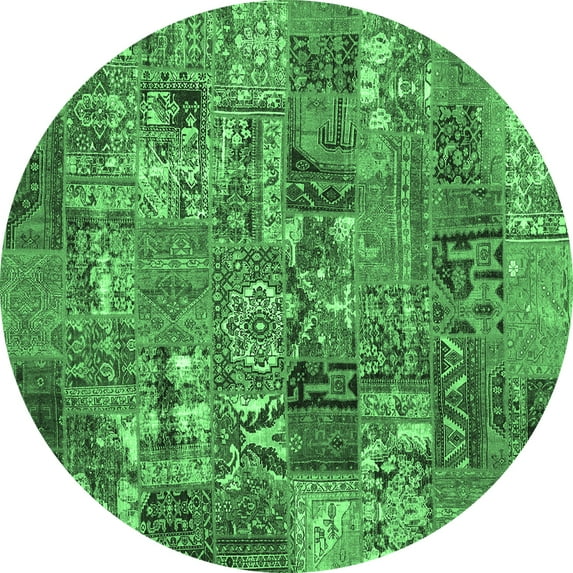 Ahgly Company Indoor Round Abstract Emerald Green Contemporary Area Rugs, 8' Round