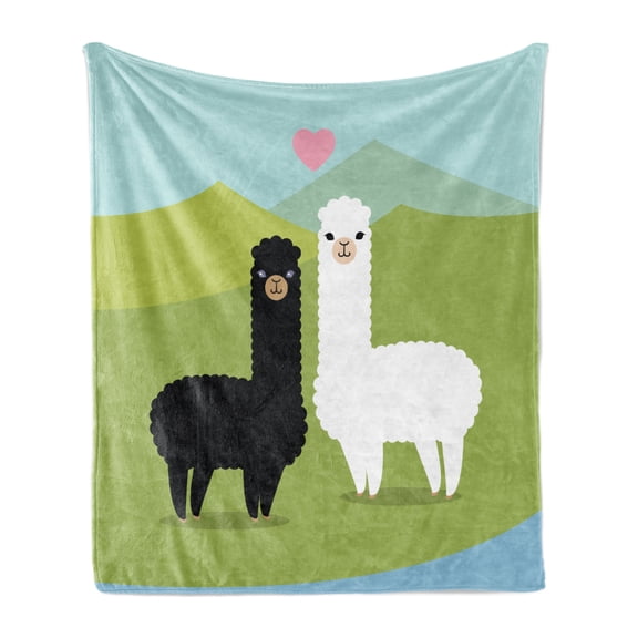 Llama Soft Flannel Fleece Throw Blanket, Alpacas in Love at the Mountains Argentina Fauna Animals Contrasting Colors, Cozy Plush for Indoor and Outdoor Use, 60" x 80", Multicolor, by Ambesonne