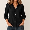thumbnail image 2 of jjayotai Womens Cotton Linen Summer Tops 3/4 Length Sleeve Shirts Button down T Shirts Collared Blouses Work Casual Solid Tunic Tops, 2 of 6