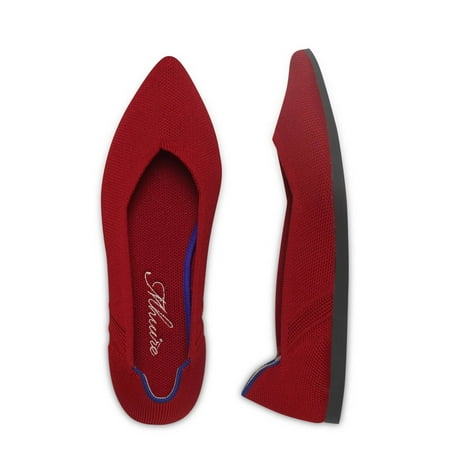 Zhabtuc Women s Knit Flats  Pointed Toe Breathable Knit Ballet Flats Shoes Red Size 7.5