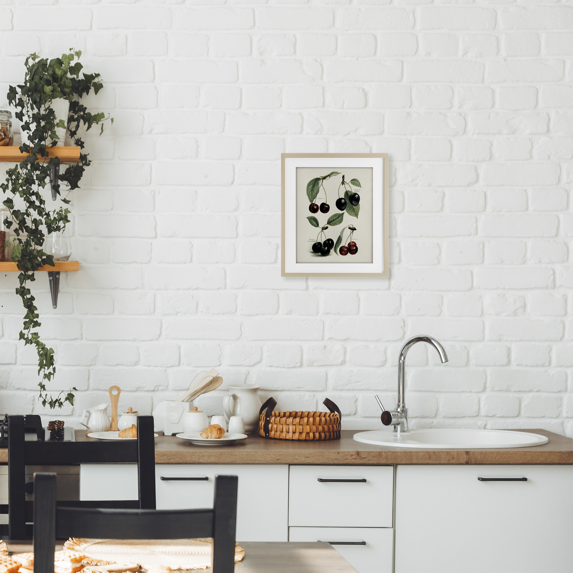 Natural Detailed Cherry Studies Birch Framed Print Under Glass, design by Lettered and Lined