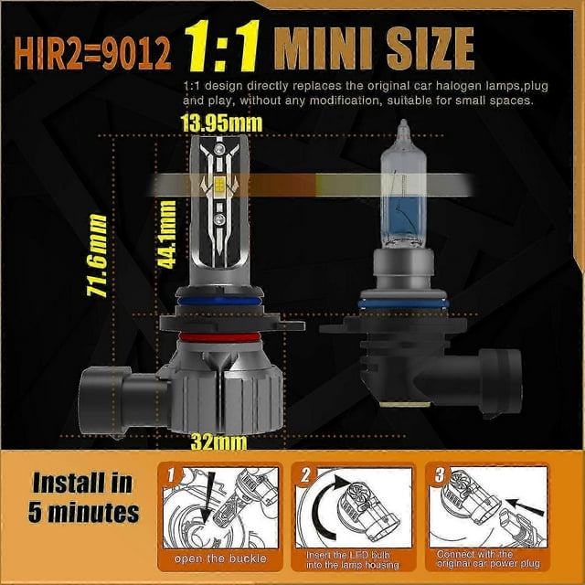 2x Hir2 Led Headlight Canbus No Error 9012 Car Bulb High Power 6000k White Light Diode Lamp 12v 55w For Toyota Corolla 2019~2023