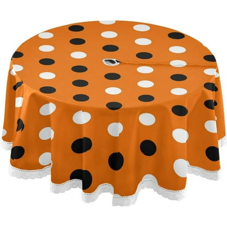 

Hidove Orange Polka Dot Halloween Outdoor Round Tablecloth Waterproof Stain-Resistant Non-Slip Circular Tablecloth 60 Inch with Umbrella Hole and Zipper for Tabletop Backyard Party BBQ Decor