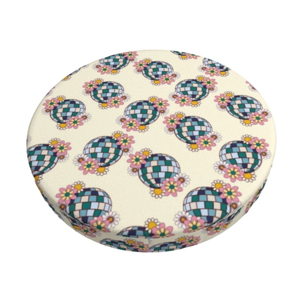 Balery 70s Disco Ball Fundas de asiento para taburete de bar redondo de tela de terciopelo ajustables que protegen de arañazos y manchas para sillas de 14 a 17 pulgadas.-12 inch