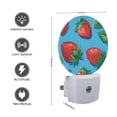 thumbnail image 4 of Round LED Night Lights Lamp with Dusk to Dawn Sensor, Strawberry Pattern On Blue Background Night Light Plug Into Wall for Kids Room, Bedroom, Bathroom, Kitchen, Hallway, 4 of 4