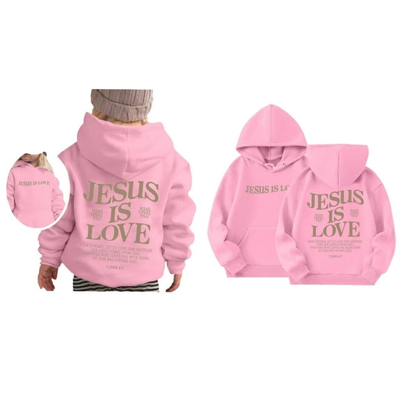 Child Hoodies Jesus Loves You Print Hooded Sweatshirts Long Sleeve Graphic Hoodies Comfy Oversize Pullover Top Christian Clothing 7-8 Years Girls Outfits