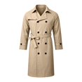 thumbnail image 2 of Mens Trench Coat Double Windbreaker Overcoat Notched Lapel Long Jacket Overcoat Fall Winter Business Long Jacket Khaki XXL, 2 of 5