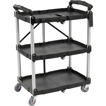 XZQFDCPortable Folding Collapsible Service Cart Foldable Service Cart 3 Tier Collapsible Push Cart Folding Utility Carts with Wheels for Office Warehouse Home, Black