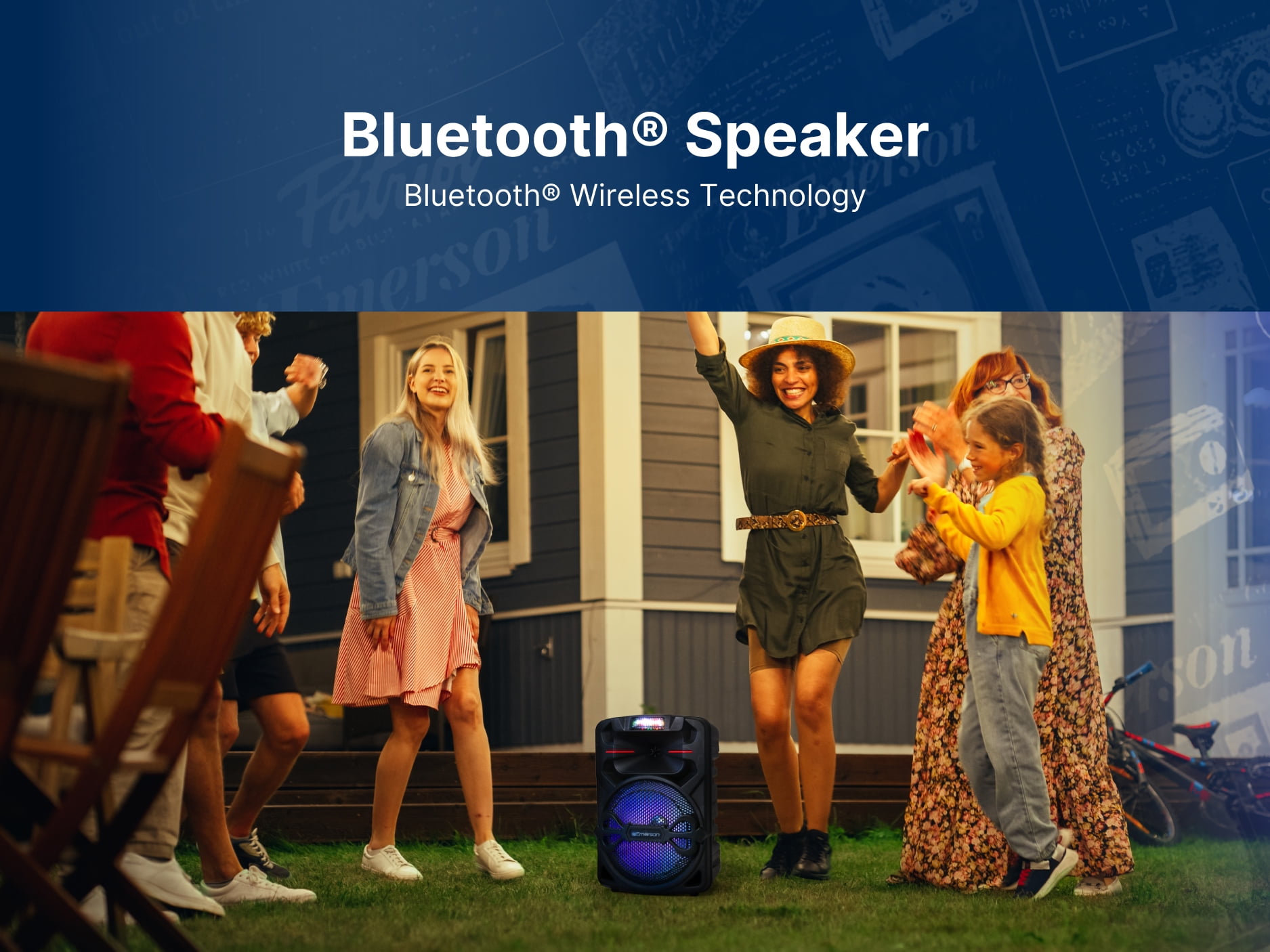 Emerson EDS-1200 Portable 12” Bluetooth Party Speaker with Disco Lights and Microphone, Black
