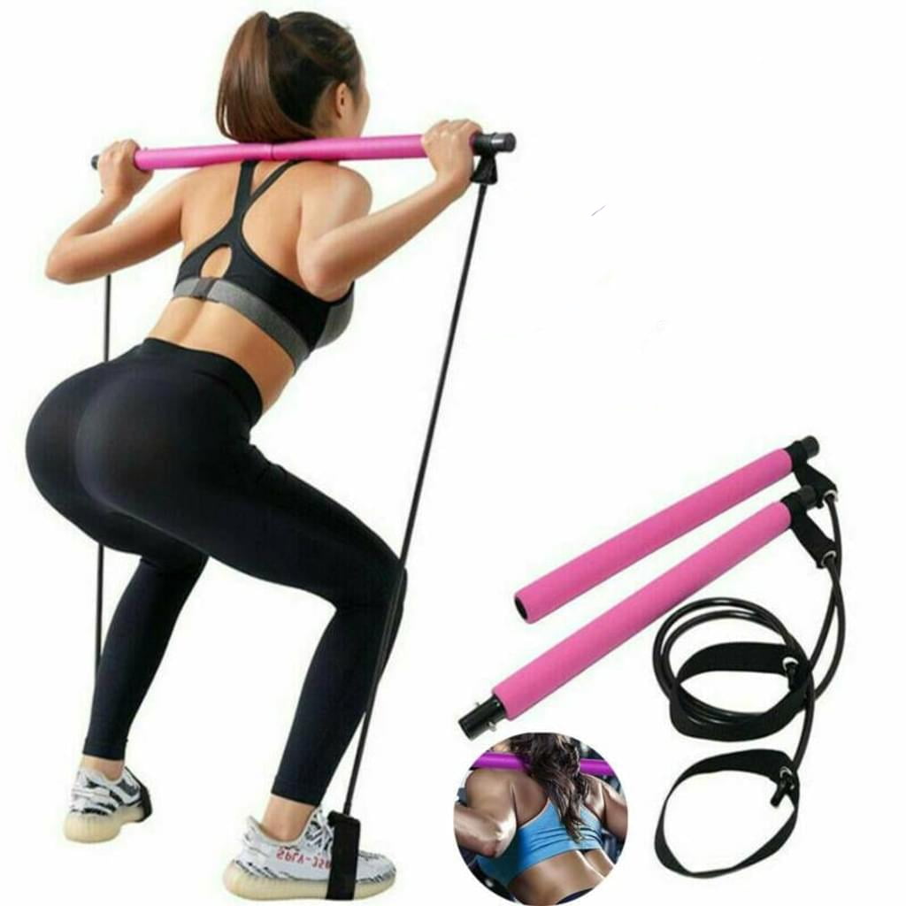 Resistance Band Portable Pilates Bar Kit Adjustable Toning Gym