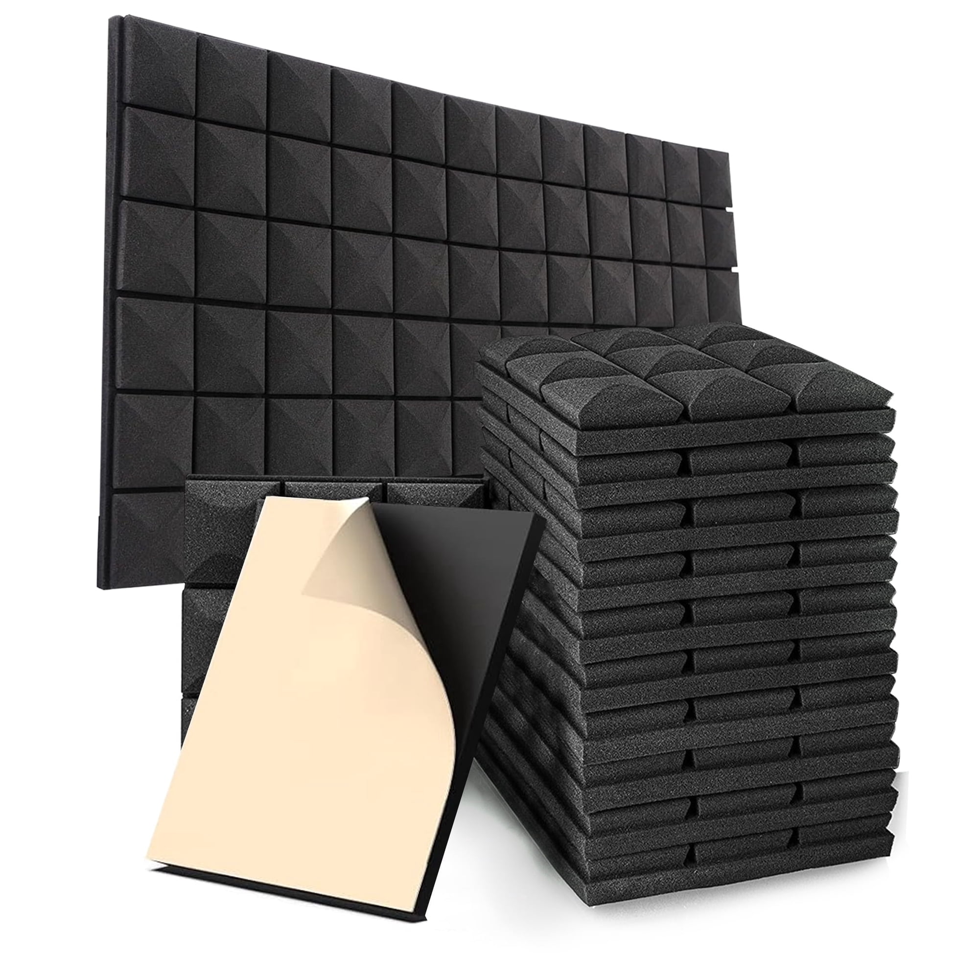 AOLIGO 24 Pack Acoustic Foam Panels, 2" x 12" x 12" Mushroom Sound Absorbing Foam Panels for Home Office Recording Studio, Black