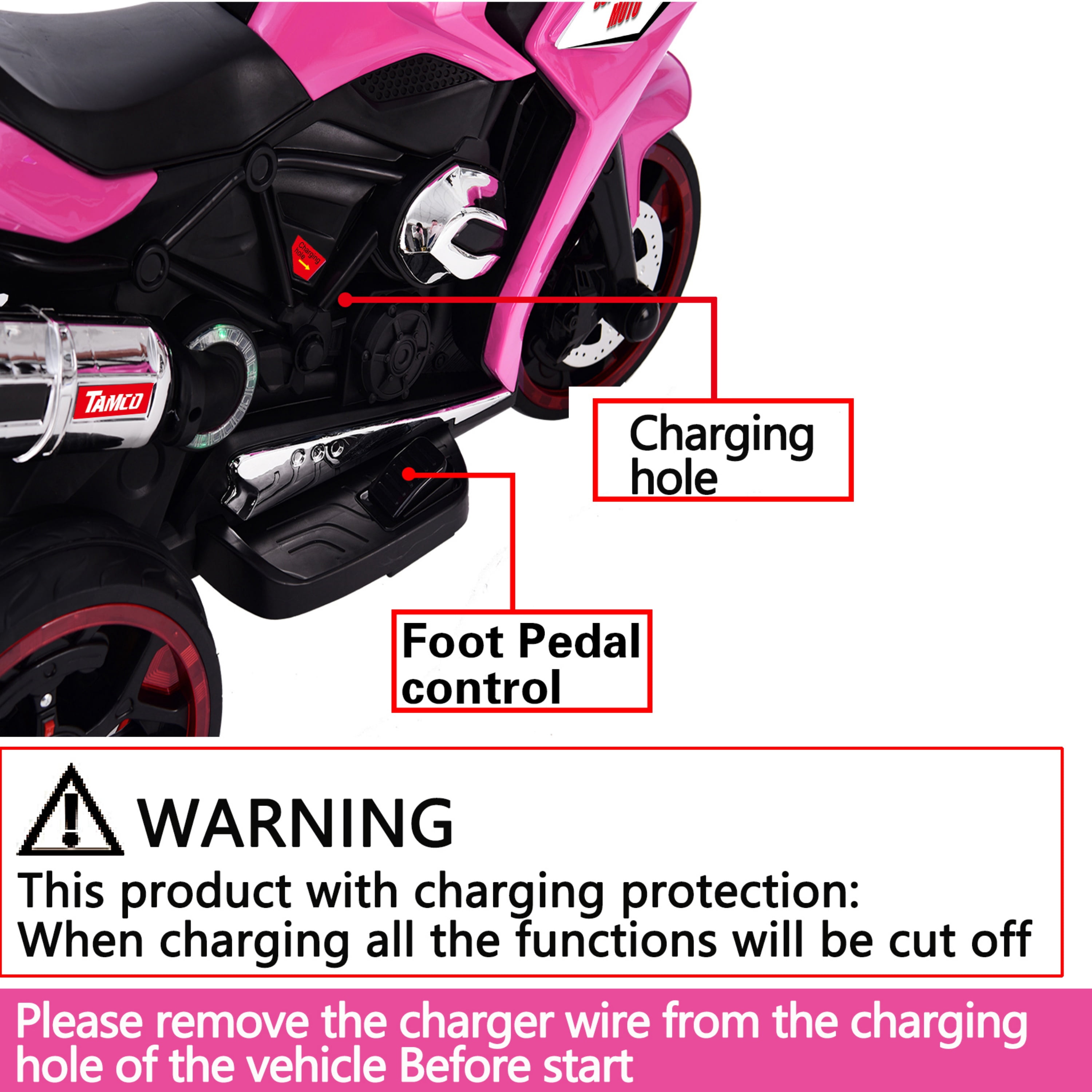 Kids Motorcycle, 12V Battery Powered, with LED Lights, Ages 3-6
