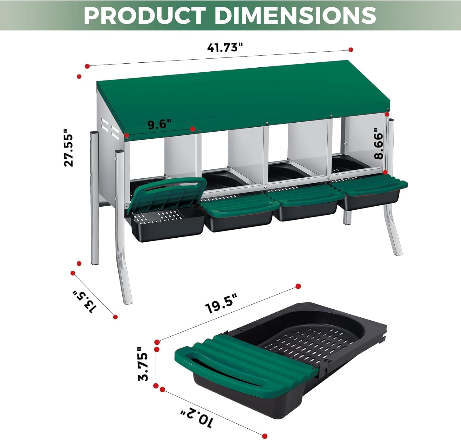 Sunvasagoo Zinc Alloy Chicken Nesting Box, 3/4 Hole Roll Away Egg Laying Box w/ Removable Tray, Wall Mount or Freestanding