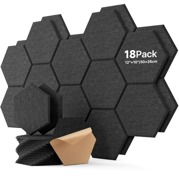Paneles acústicos Soundsbay Hexagon, paquete de 18, 30 x 25 x 1 cm, color negro