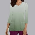 thumbnail image 2 of Xfvqtps Scrub Tops for Women Gradient Soft V-Neck 3/4 Sleeve Scrubs Comfortable Nursing Uniforms New Fashion Casual Printed T-shirt Nursing Clothes Top Working Uniforms with Pockets Green, 2 of 5