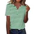 thumbnail image 1 of Plebaso T-Shirts à Rayures Col en V pour Femmes Manches Courtes T-Shirts d'Été à Blocs de Couleur Blouses Décontractées Amples pour Femmes, 1 of 7