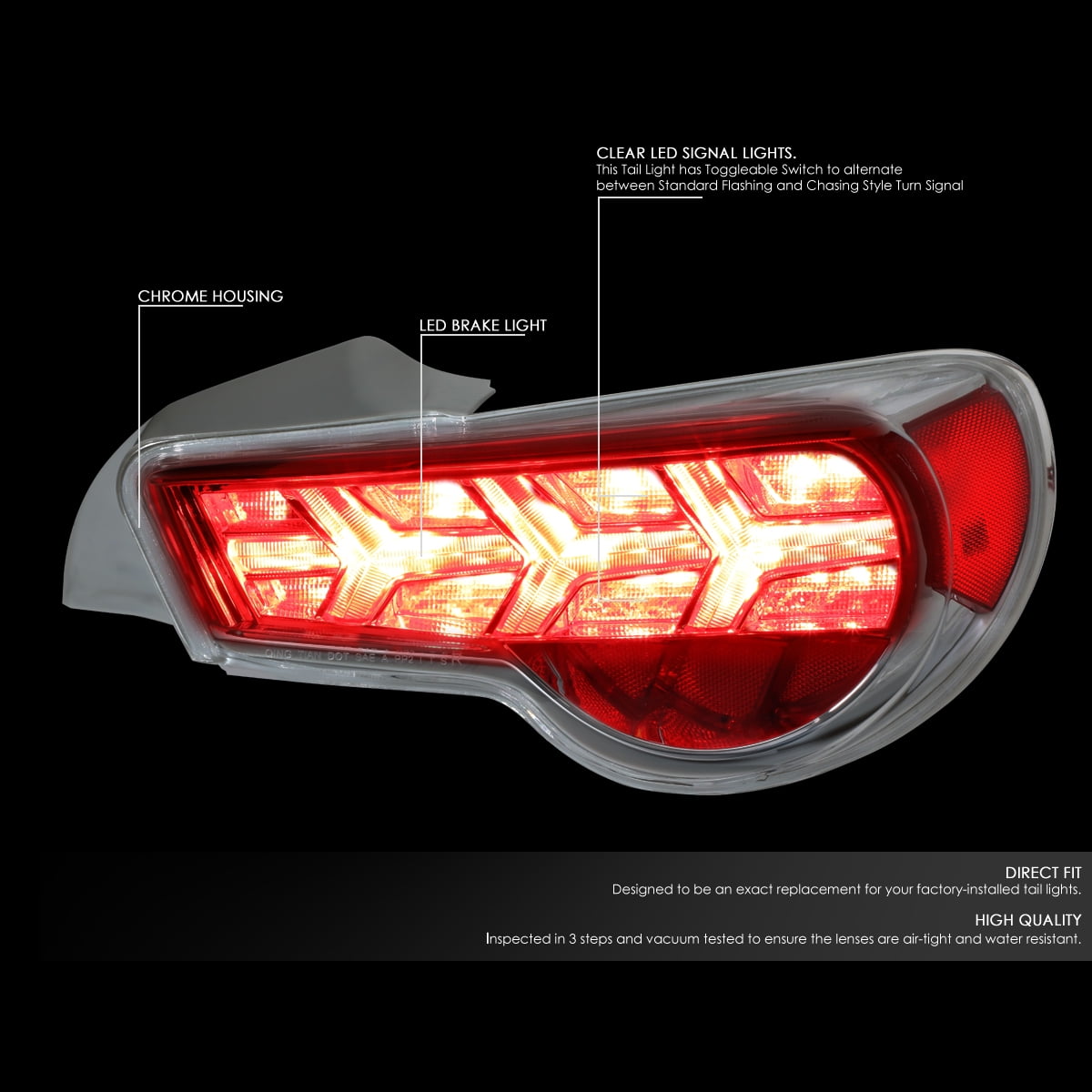 DNA Motoring TL-LED-FED-6 For 2013 to 2017 FRS / BRZ / 86 Pair of LED Arrow Sequential Tail Light (Chrome Housing / Clear Lens / Clear Signal)