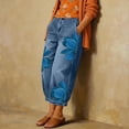 thumbnail image 6 of Karymi Jeans for Women High Waist Floral Print, Large Flower Pattern Loose Wide Leg Denim Trousers with Side Pockets, 6 of 9