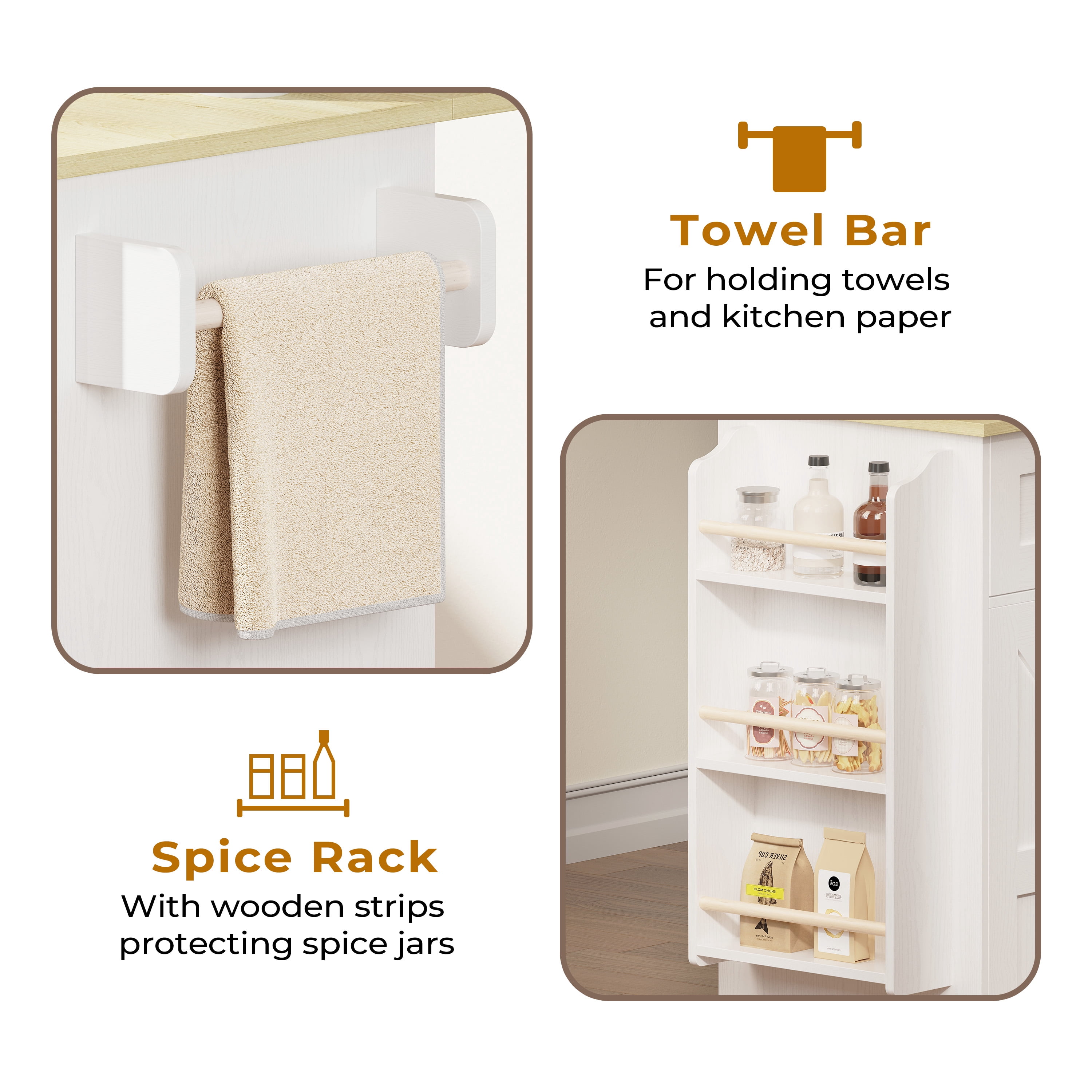 IRONCK 31.5" Rolling Kitchen Island Cart with Drop Leaf, Drawer, Adjustable Storage Cabinet, Spice Rack and Towel Holder