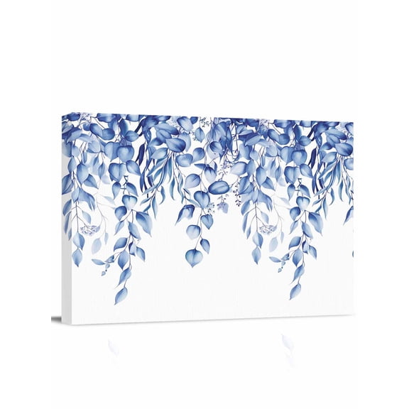 Eucalyptus Leaves Wall Art for Living Room,Canvas Picture Wall Decor for Bathroom Bedroom,Navy Blue Summer Botanical Weeping Painting Artwork for Office Kitchen Hallway Dining Room Home Decor 24"x32"