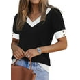 thumbnail image 3 of Ronuti Womens Blouses V Neck Short Sleeve Tops Spring Summer Business Casual Shirts Lightweight Sweaters, 3 of 9