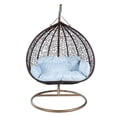 thumbnail image 3 of LeisureMod Hanging Swing Chair Two-Person Seater Teardrop Design Weave Pattern in Brown Stainless Steel Frame with Removable Cushion for Indoor and Outdoor Recluse Collection in Light Grey, 3 of 8