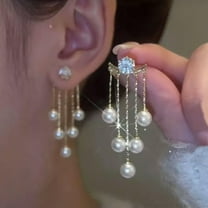 GKNET Beautiful Zircon Pearl Tassel Earrings Korean Style Delicate Jewelry Tassel Drop Earri