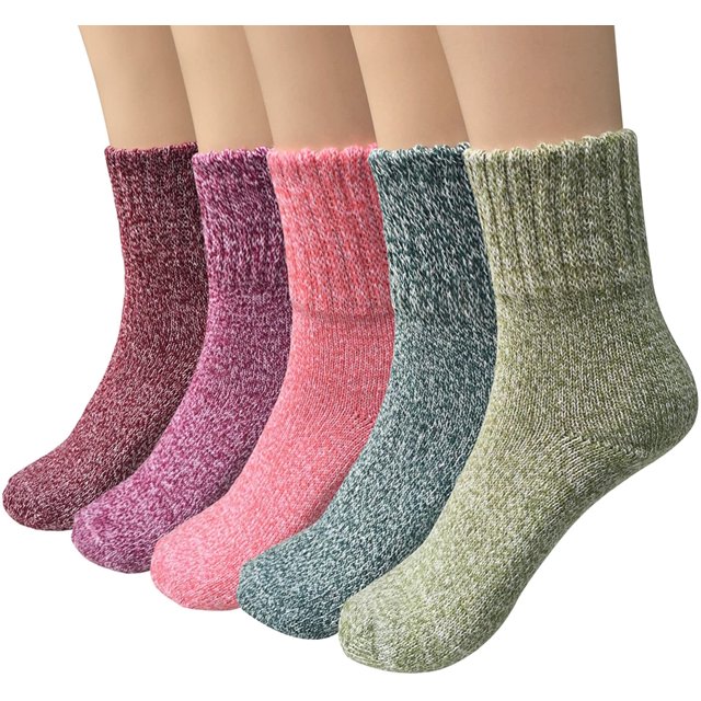 Loritta 5 pares de calcetines de lana para mujer, de punto grueso, vintage, para invierno, cálidos, acogedores, para regalo Zhivalor YZY1225