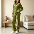 thumbnail image 6 of Women's Velvet 2 Piece Tracksuit Zip Up Jacket Wide Leg Pants Set Stand Collar Casual Lounge Sweatsuit with Pockets Fall Winter Loungewear Green, 6 of 6