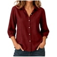 thumbnail image 5 of GERsome Button Down Shirts for Women 3/4 Sleeve Collared V-Neck Casual Work Blouses Tops Wine L, 5 of 7
