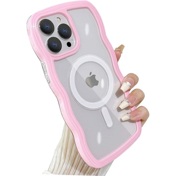 Compatible for iPhone 14 Pro Max Case with Magsafe, Wave Magnetic Phone Case Cute Water Ripple Candy Colors Frame Shockproof for iPhone 14 Pro Max Phone Case for Women 6.7 Inch - Pink