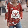 thumbnail image 1 of MHFRRA Camiseta de Manga Larga con Estampado de Papá Noel, Cuello Redondo, Informal, para Vacaciones, para Mujer Rojo, 1 of 7