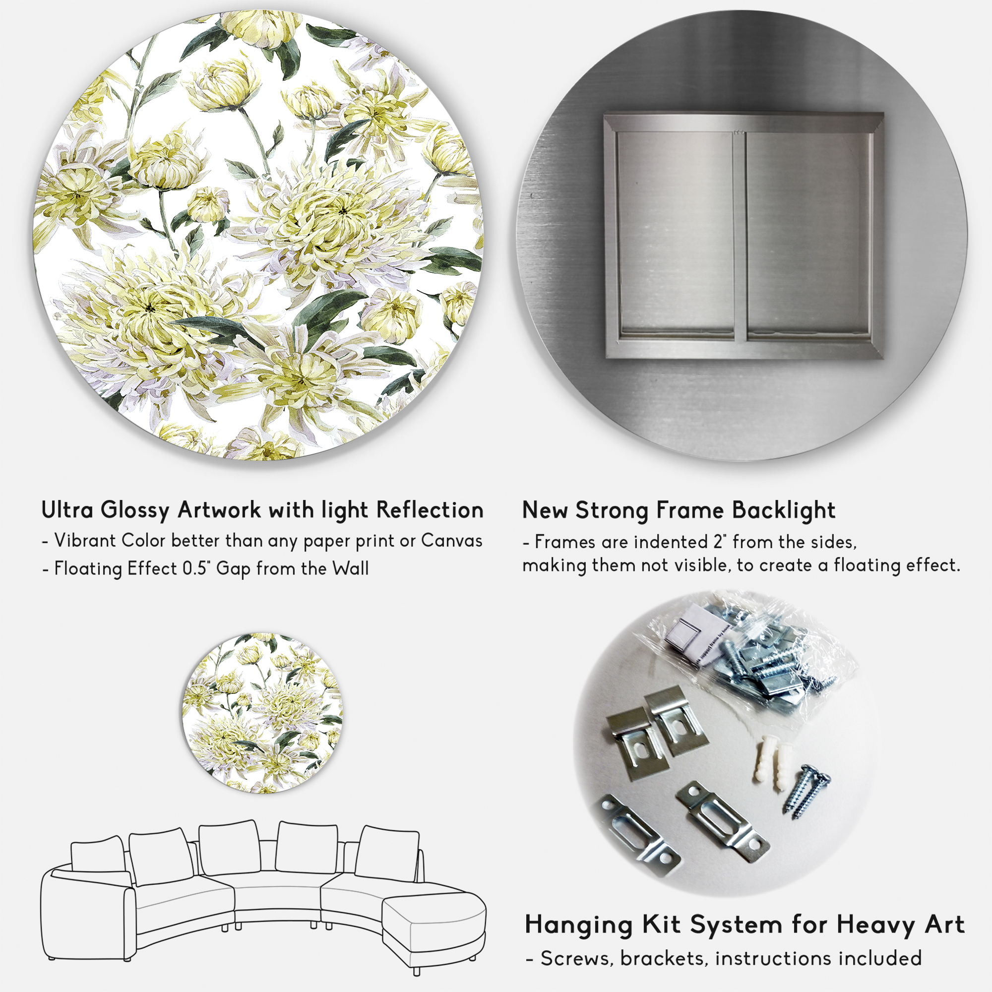Designart 'Ancient Yellow Chrysanthemus I' Traditional Circle Metal Wall Art 36x36 - Disc of 36