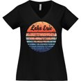 thumbnail image 3 of Inktastic Lake Erie Distressed Retro Sunset Women's Plus Size V-Neck T-Shirt, 3 of 5