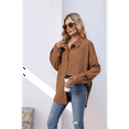 thumbnail image 6 of Corduroy Button Down Shirts for Women Dressy Casual Long Sleeve Loose Fit Shacket with Pocket Caramel Color L, 6 of 7