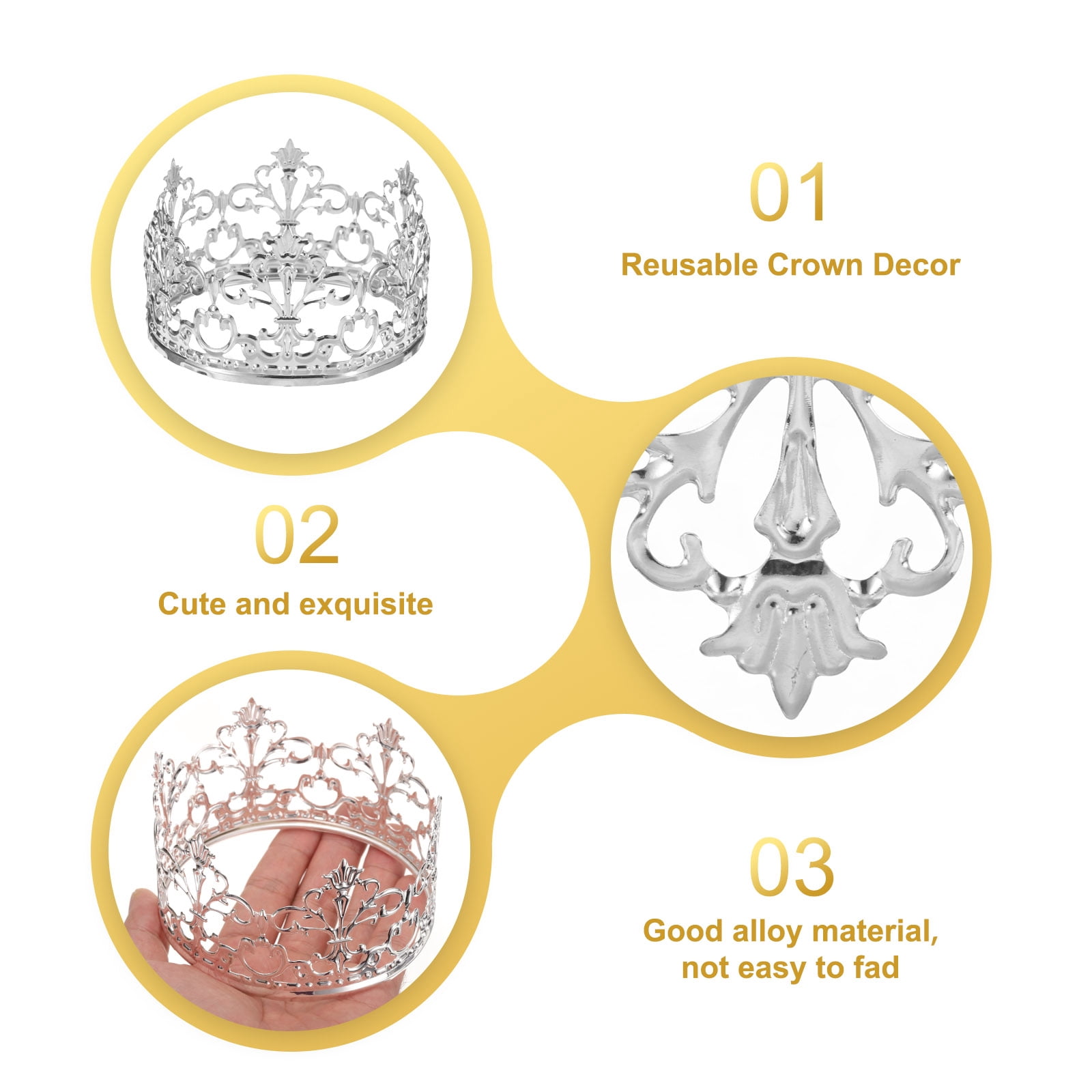 Unique Bargains Mini Crown Cake Toppers, Alloy Queen Tiara for Birthday Cake Silver
