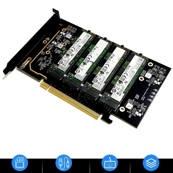 FOR M.2 NVME to PCIe 4.0 X16 Adapter Card Supports 4 NVMe M.2 2280 Supports Bifurcation Raid