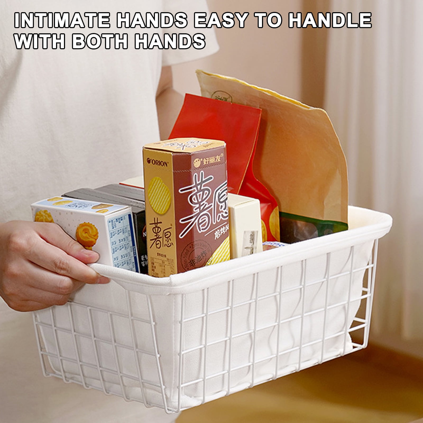 VEGCOO 4-Pack Wire Freezer Basket + 4-Pack Liner with Built-in Handles, Organizer for Kitchen Cabinets, Pantry, Freezer, Office, Bathroom Storage (11*8.7*4.7 inches)