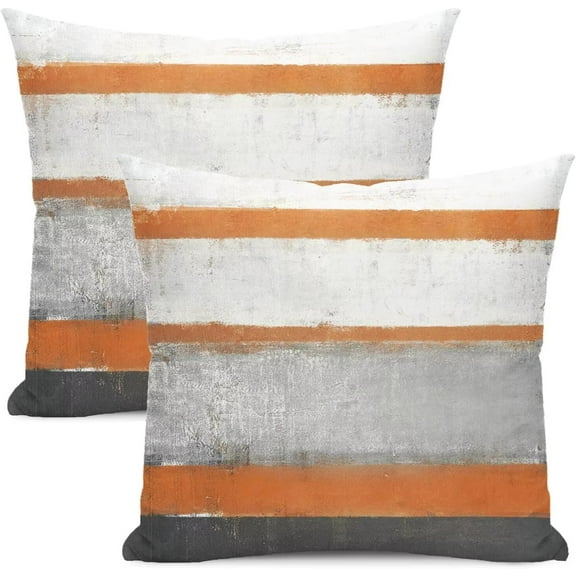 Orange Grey Pillow Covers 18x18 Set of 2 Beige Abstract Art Painting Striped Decorative Throw Pillow Covers Square Modern Cushion Case for Home Couch Sofa Outdoor