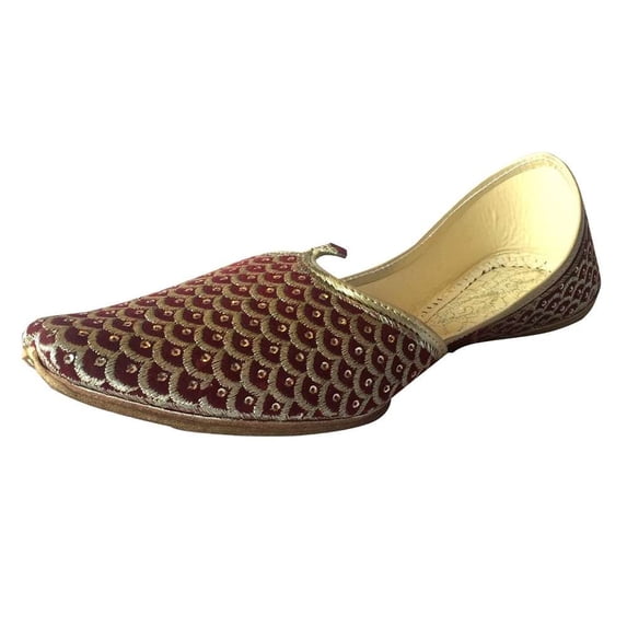 Mens Punjabi Jutti Sherwani Shoes Mehroon Gold Zari Khussa Shoes Formal Sandals Ethnic Footwear US 8/ EURO 42