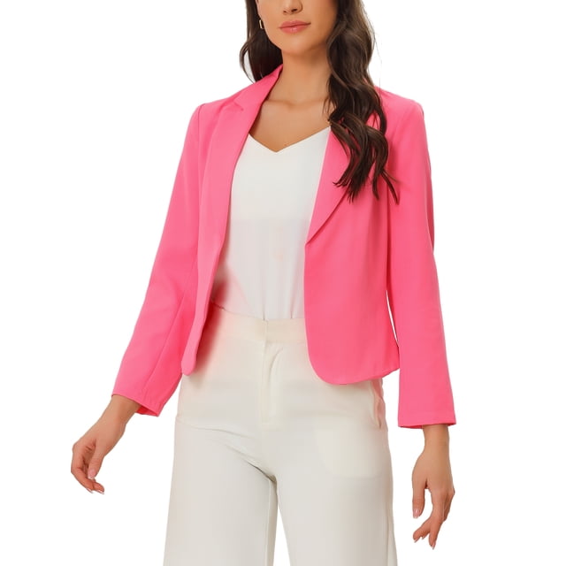 BLAZER CHIC para Mujeres, Abierto al Frente, Ideal para el Trabajo, Chaqueta de Traje Corta de Verano, Rosa Neón-Sólido M