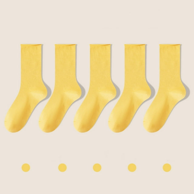 Under 25,Women's Mid-calf Socks, Solid Color, Comfortable Warm, Breathable Multicolor, For Daily Wear, Long-lasting, Seamless Toe, Machine Washable Comfortable and Stylish|Cotton,Yellow