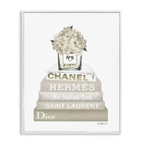Stupell Industries Neutral Glam Bookstack Fashion Painting White Framed Art Print Wall Art, 16 x 20