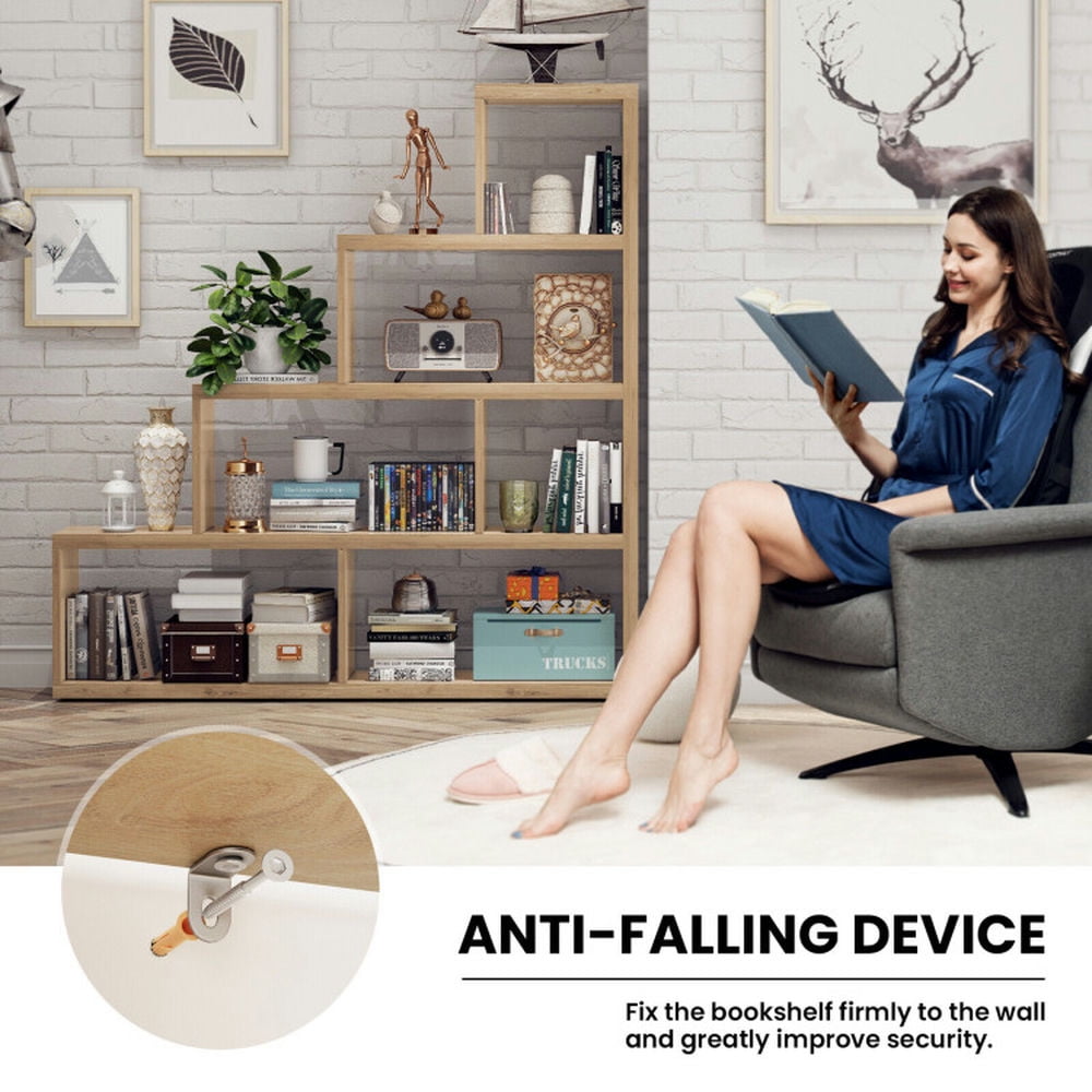 Demi Bonn 6 Cubes Ladder Shelf Corner, 4-Tier Bookshelf Storage Bookcase, Brown