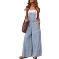 thumbnail image 2 of Women's Wide Leg Denim Overalls Loose Fit Jean Jumpsuits Adjustable Strap Bib Romper with Pocket Spring Summer & Autumn Trendy Vacation Casual Going Out Clothes for Womens Blue L, 2 of 6