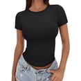 thumbnail image 5 of Women's Summer Slim-Fit Cropped T-Shirt — Solid Color, High-Stretch, Versatile, Crew Neck, Fitted Short-Sleeve Top, 5 of 6