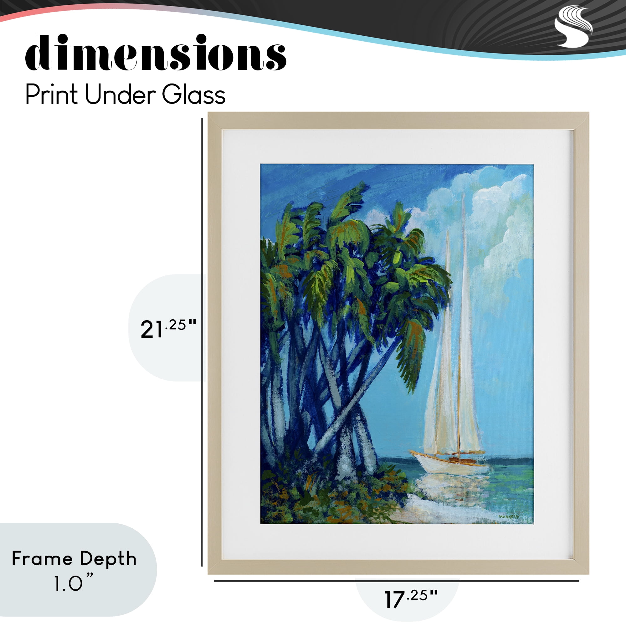 Stupell Industries Sailboat & Twisted Palms Birch Framed Print Under Glass, design by Dan Meneely